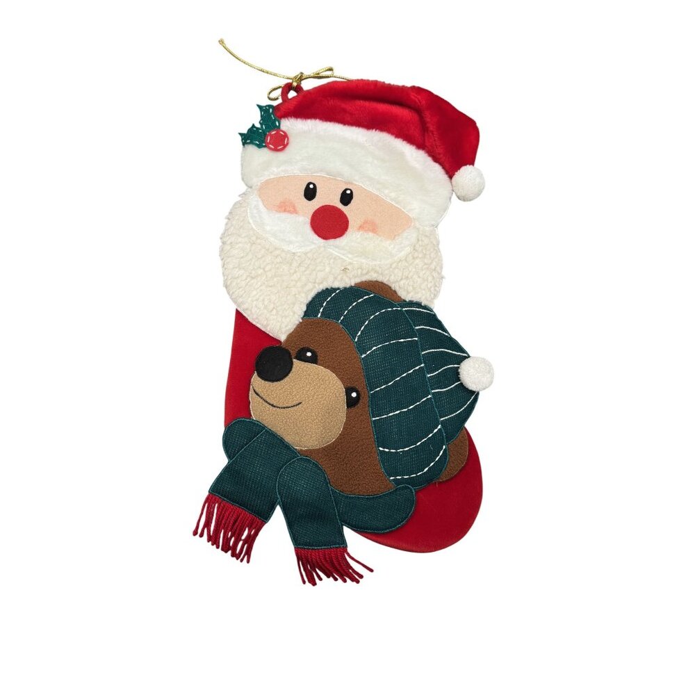 Santa & Bear 3D Christmas Stocking Holiday 18 Inch Long